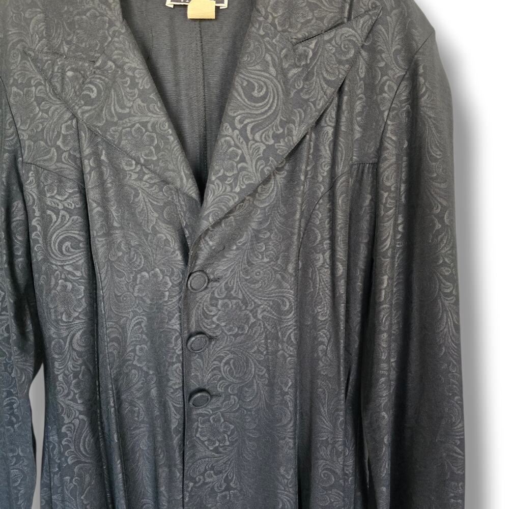 CONTEMPO CASUALS Vintage Black Damask Floral Jacquard Longline Blazer Small - Picture 3 of 7